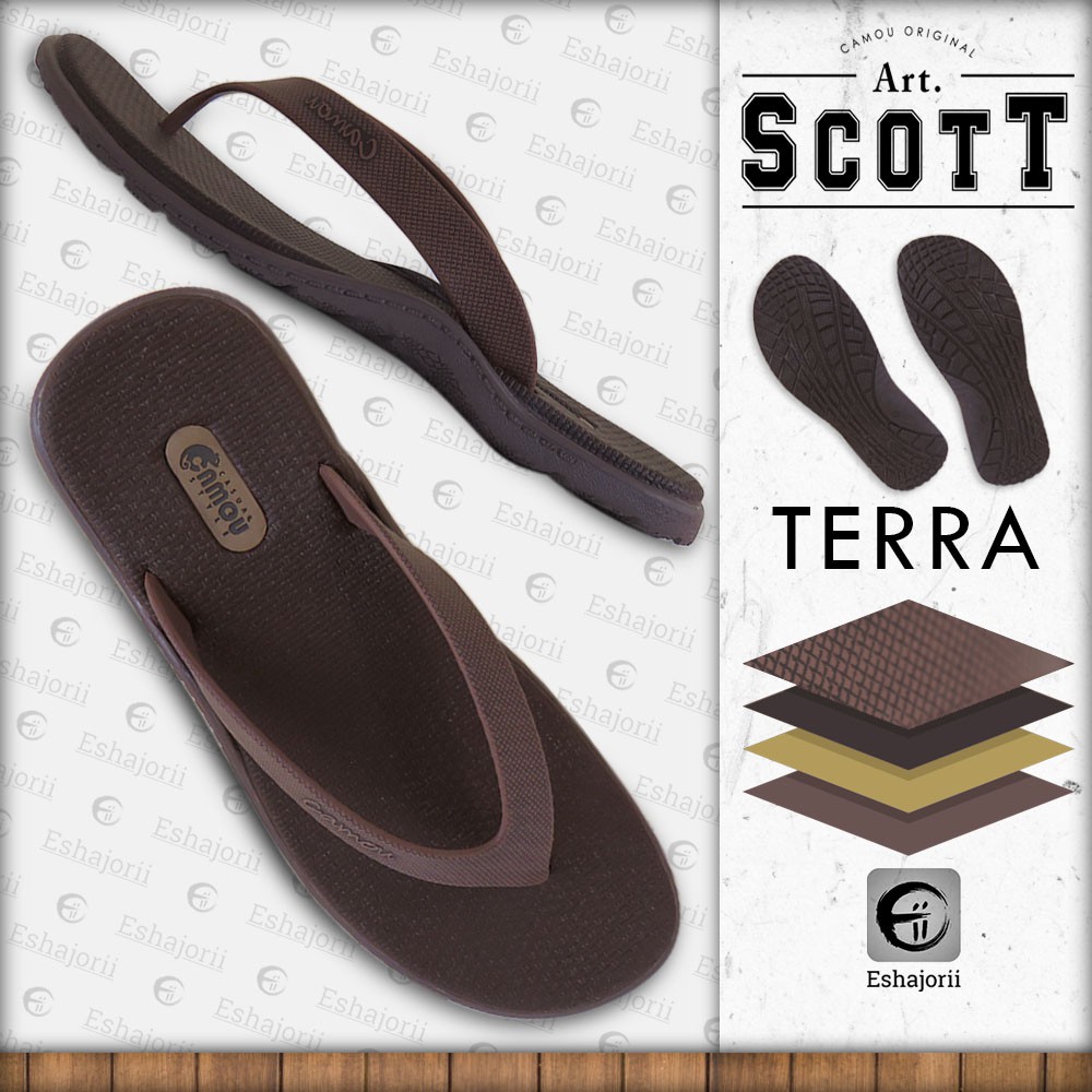 CAMOU - Scott Terra - Sandal Jepit Pria Comfort Casual Coklat  Mens Fashion Rubber Sole