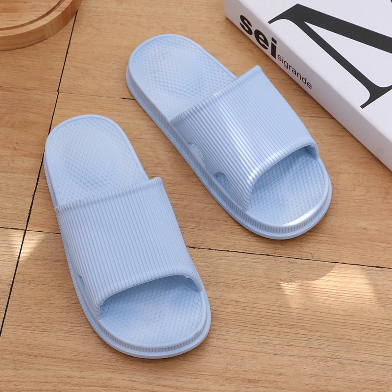 HC Sandal Slop Karet Polos Tebal 6494 Sendal Rumah Berkualitas Motif Salur Sendal EVA Empuk Sendal Karet Couple Garis Home Slipper Anti Slip Wanita Pria Gaya Korea Murah Import-BIRU