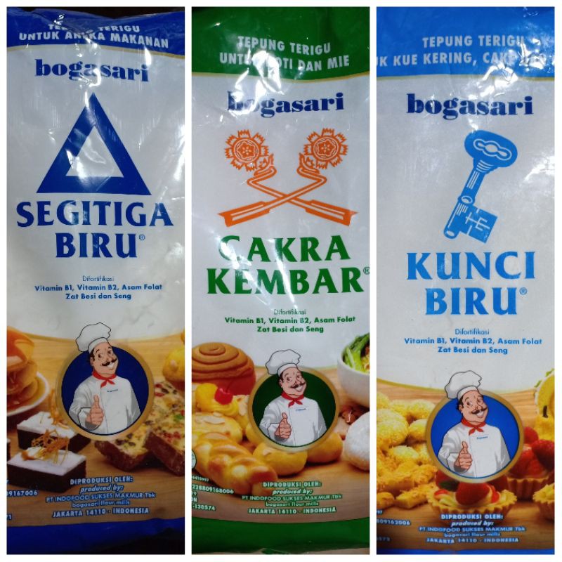 

Tepung Terigu / Gandum Segitiga Biru / Cakra Kembar / Kunci Biru 1kg