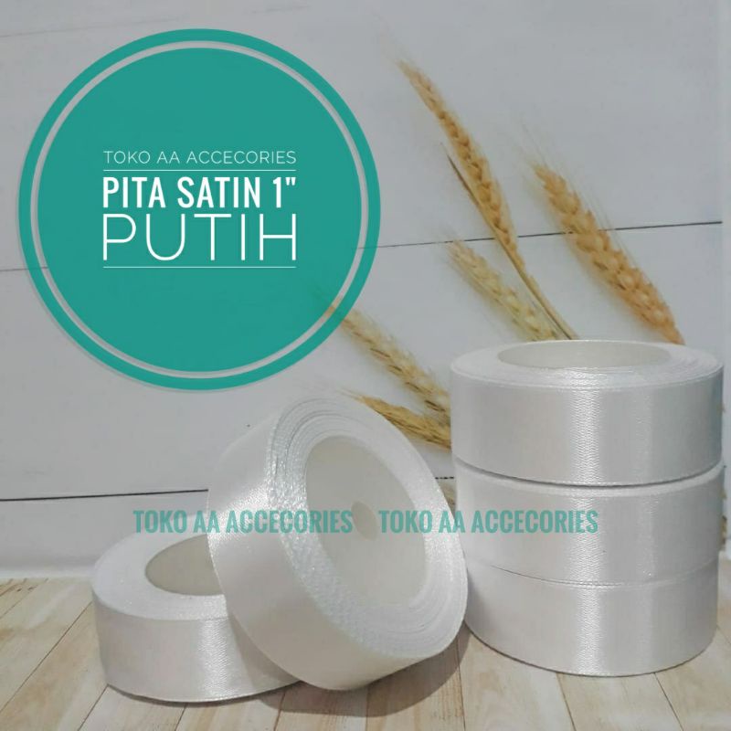 Pita satin PUTIH termurah 2,5 cm per rol