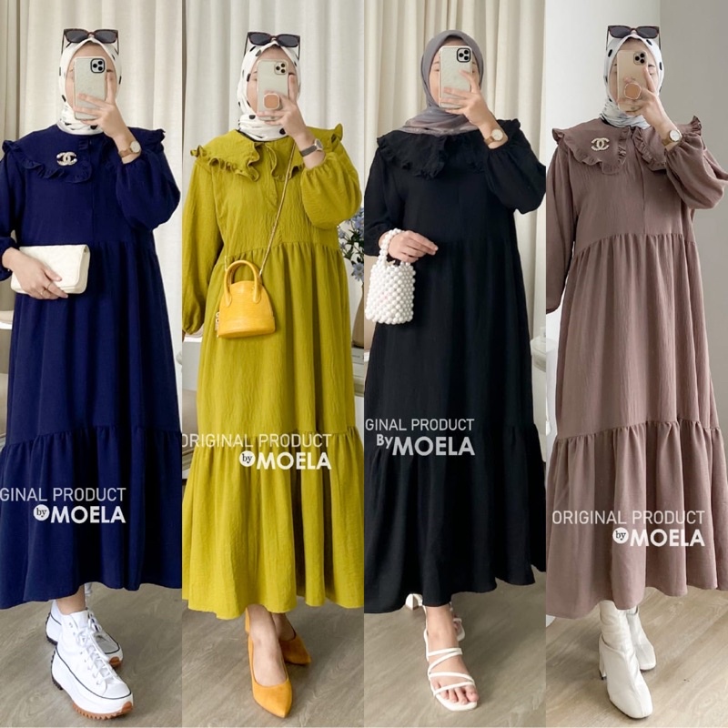 Midi Dress Crinkle Airflow Polos Rample Zipper Depan Marita Midi Original by Moela