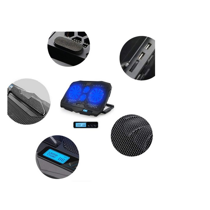 Cooler Cooling Pad Laptop 4 Fan Super Kencang S18 Layar LCD utk kontrol speed fan dan power on off