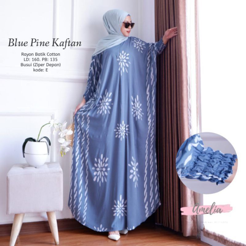 Blue Pine Kaftan Wanita Jumbo Rayon Premium Gamis Dress Kaftan Batik Kekininan Bigsize LD 160 cm