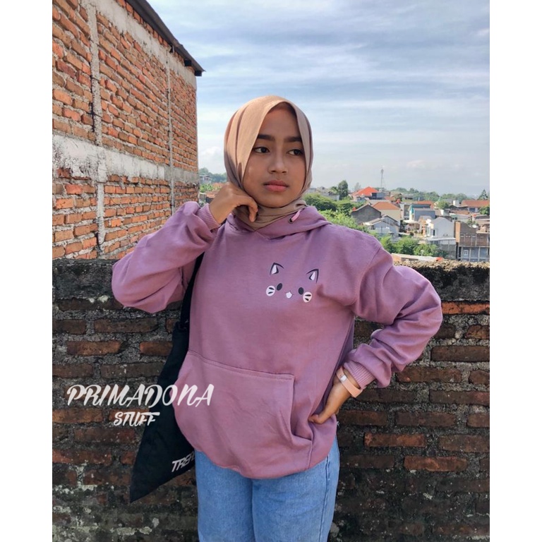 Hoodie Cewek Simpel Cat Bahan Banaya Korean Style Terbaru