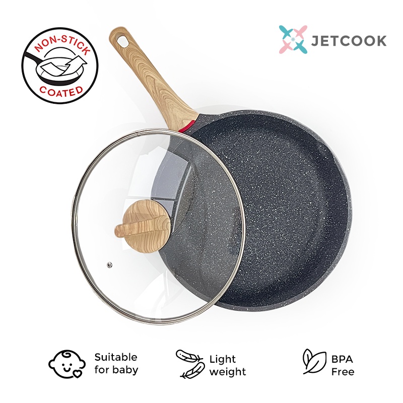 JetCook Wajan / Panci Penggorengan Granit Anti Lengket Premium Quality dengan Tutup - Frying Pan 24cm / 28cm