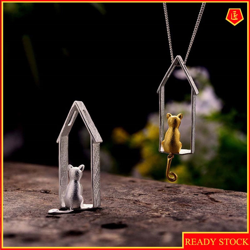 [Ready Stock]Cute Cat Two-Tone Pendant Simple Sweet