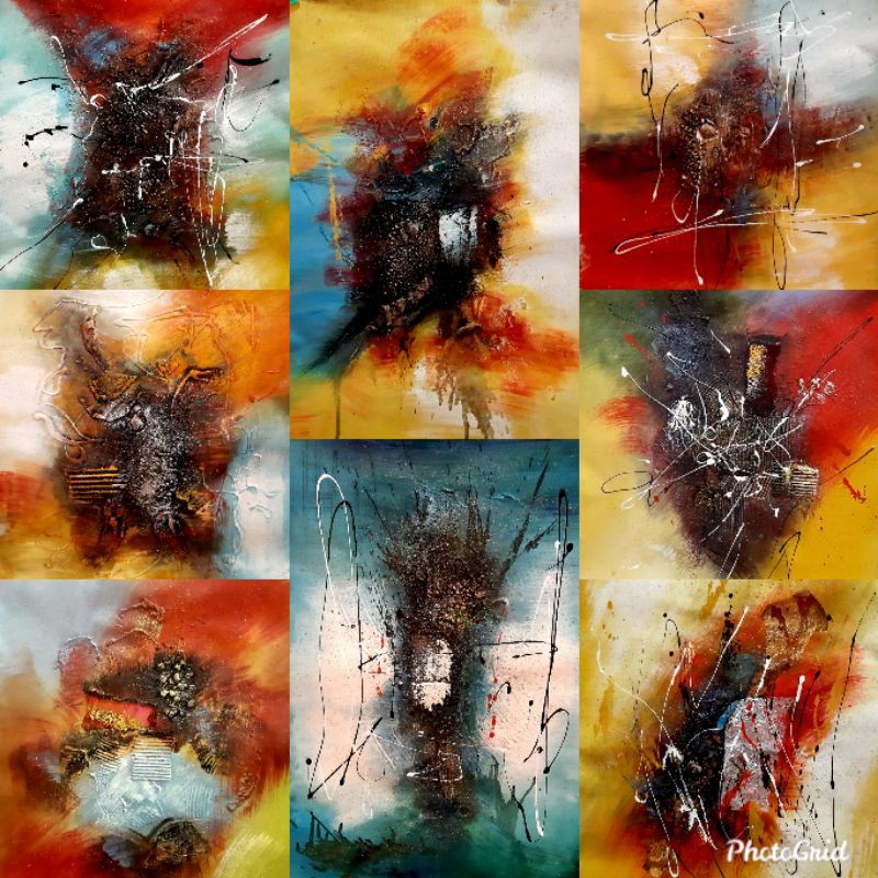 Lukisan Kanvas Asli Abstrak Timbul Aroma Bali 38x48