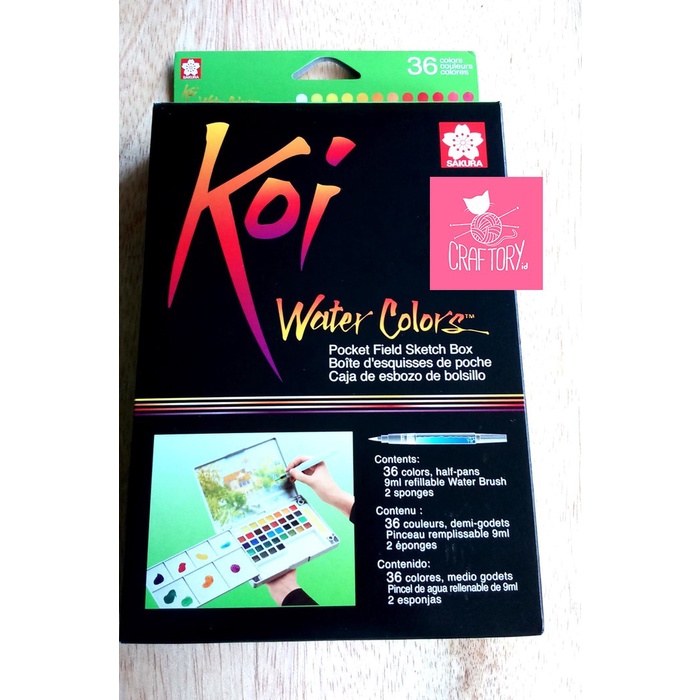 

(TERLARIS) sakura Koi Watercolor 36 Pocket Field Sketch Box Cat Air 36 Warna
