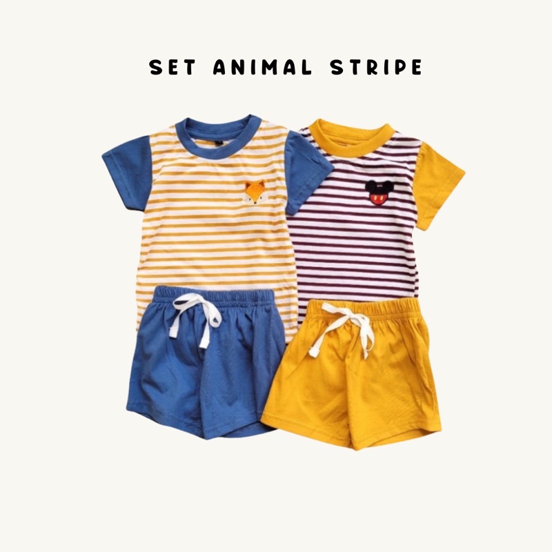 Setelan Anak Motif Animal Salur One Set Anak Balita Kids Setelan Anak Perempuan Cewek Setelan Anak Laki-Laki Cowok Setelan Baju Anak Salur Setelan baju Animals