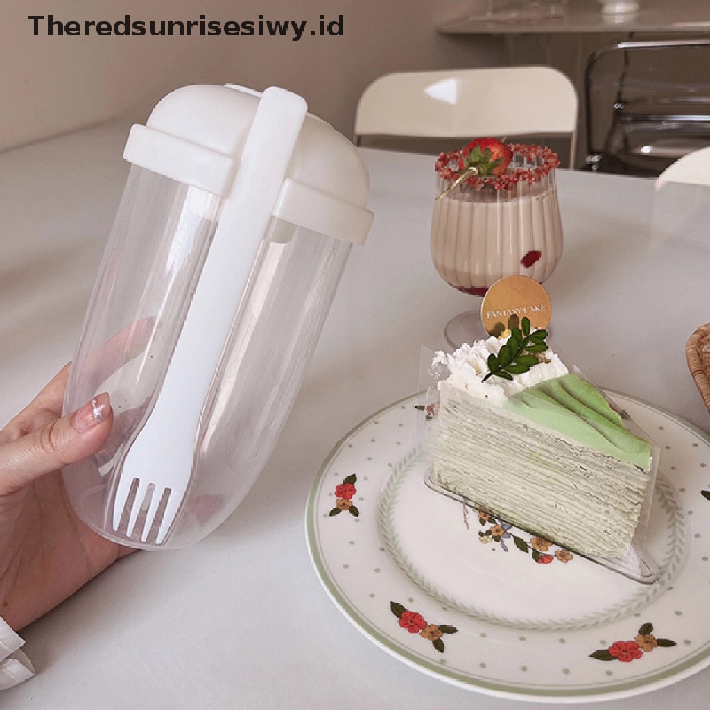 # Alat Rumah Tangga # Set Cangkir Saus Salad Portabel Dengan Garpu Untuk Piknik