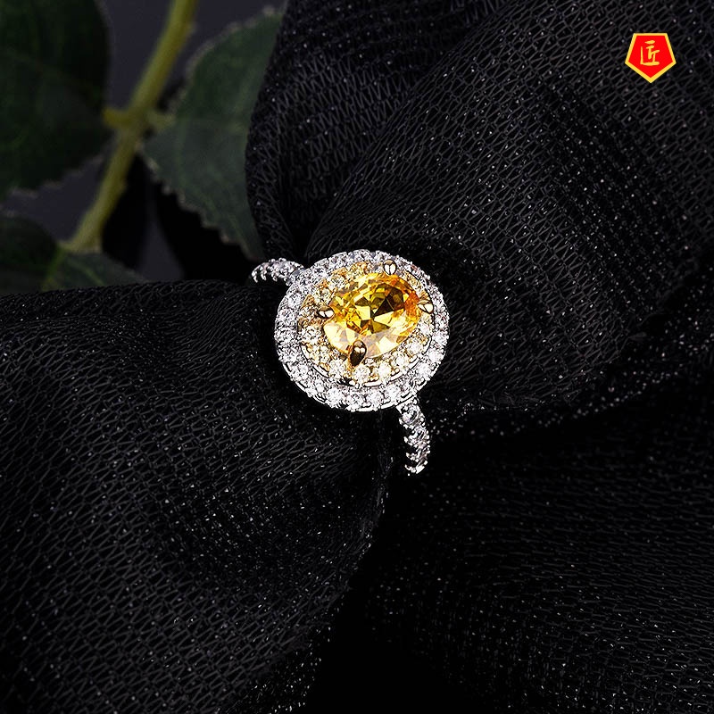 [Ready Stock]Luxury Full Diamond Oval Citrine Ring