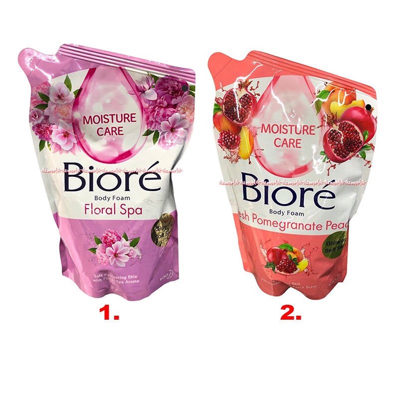 Biore Body Foam 450ml Floral Spa Fresh Pomagrante Peach Refill Sabun Mandi Cair Busa Foam