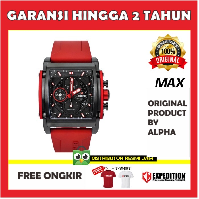 JAM TANGAN ORIGINAL EXPEDITION E 6798 E6798 BLACK RED RUBBER GARANSI RESMI ORI PRIA COWOK COWO LAKI 