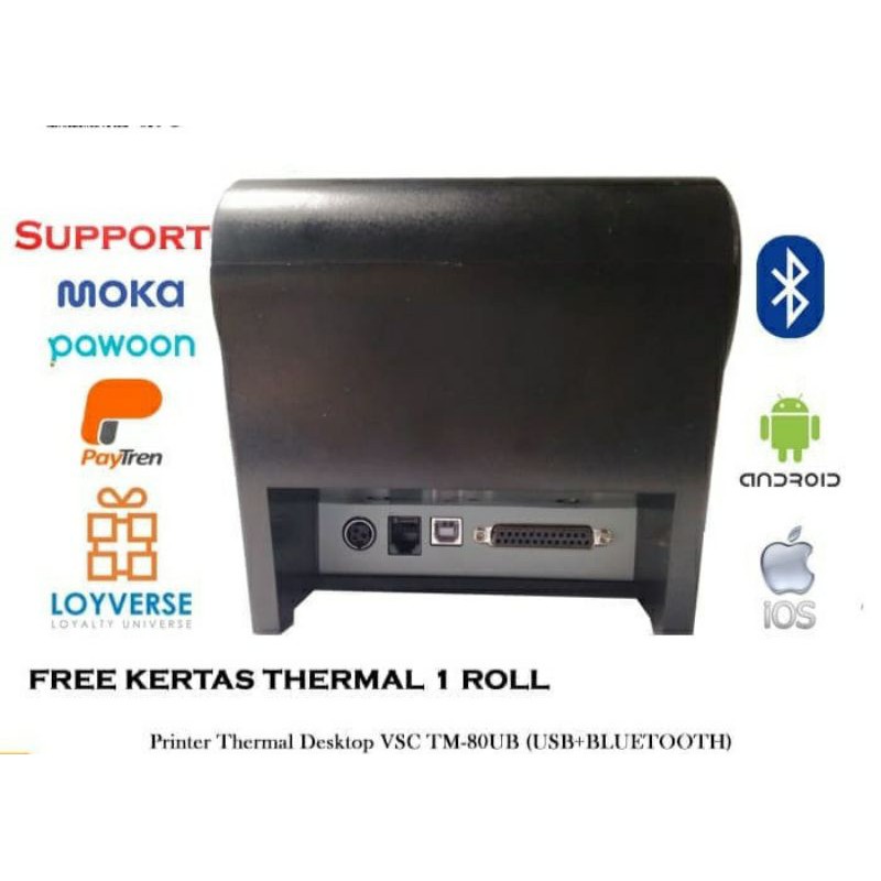 PRINTER THERMAL BLUETOOTH VSC TM-80 SUPPORT STRUK MOKA QASIR AUTOCUT