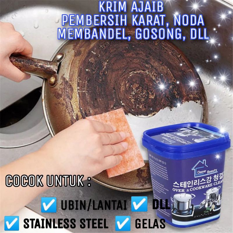 ESGE KRIM PANCI KRIM AJAIB KRIM PEMBERSIH KARAT STAINLESS STEEL PENGHILANG NODA KARAT PANCI NODA MEMBANDEL PENGKILAP PANCI OVEN TEFLON BESI KARAT BEAUTY OVER AND COOKWARE CLEAN KRIM NODA PANCI PEMBERSIH PANCI SERBAGUNA SABUN CUCI WAJAN PANCI SABUN BUBUK