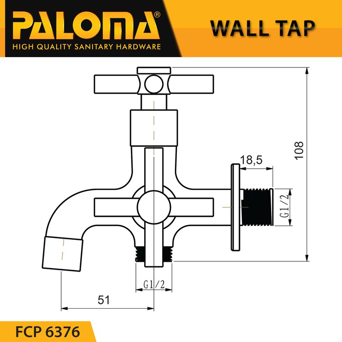 PALOMA  FCP 6376 Kran Cabang Shower Bak Mandi Double Tembok Kran Air