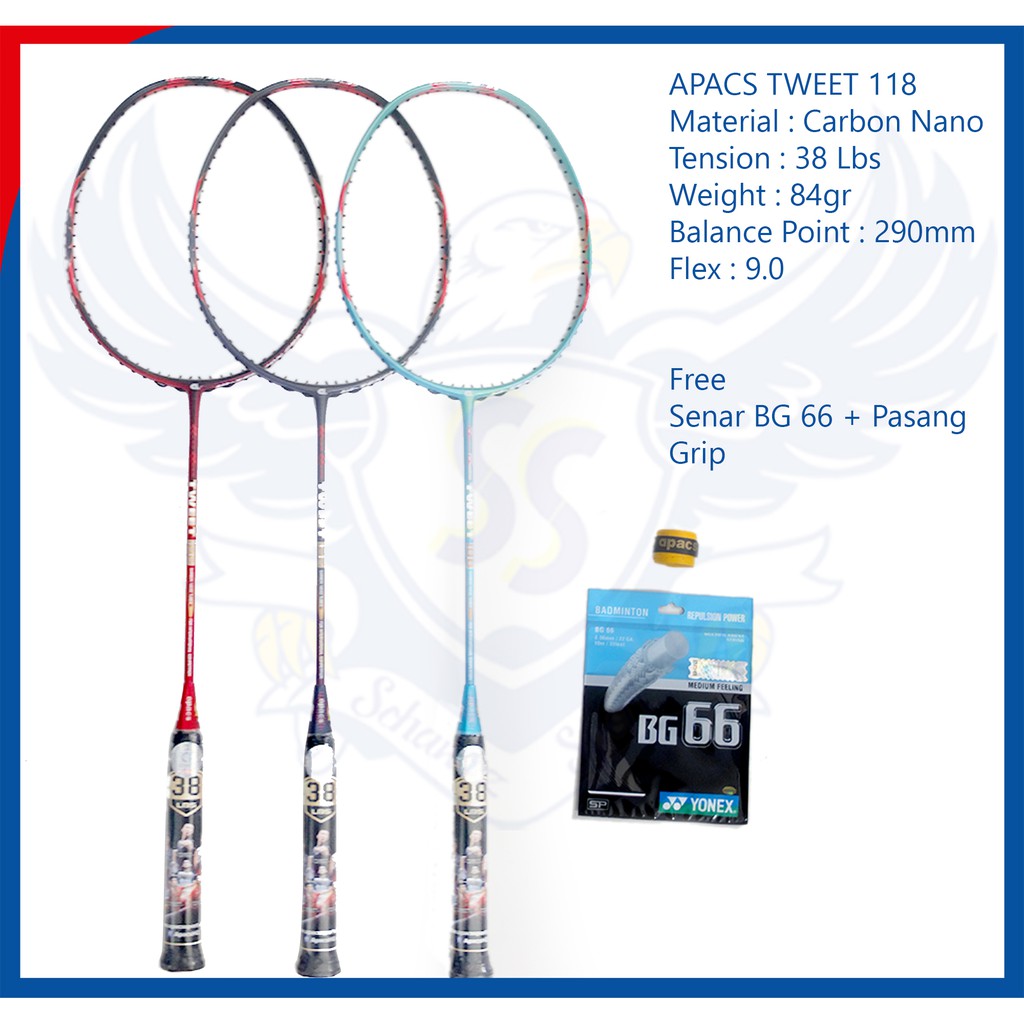 APACS TWEET 188 - 38Lbs Raket Badminton Original