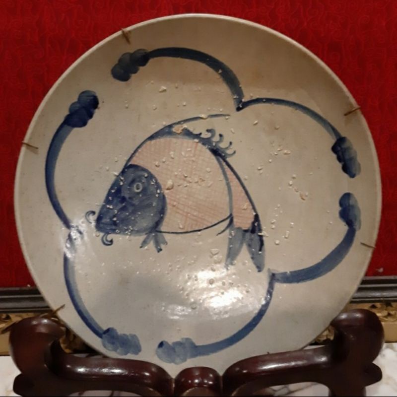 Piring Pajangan Ukuran Jumbo Retak Seribu Motif Ikan