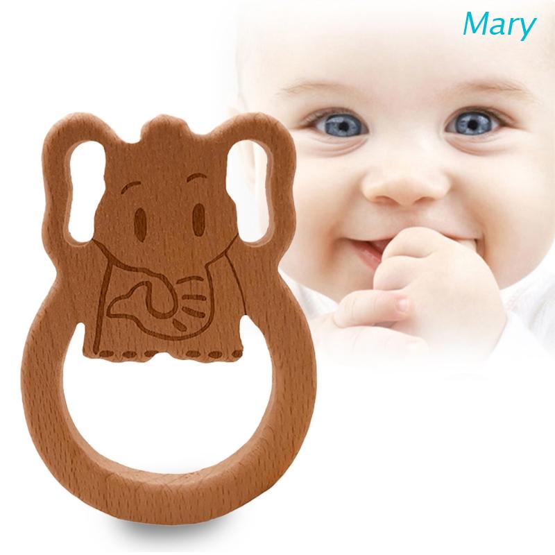 Mary Teether Bayi Bentuk Gajah Kartun Bahan Kayu Beech