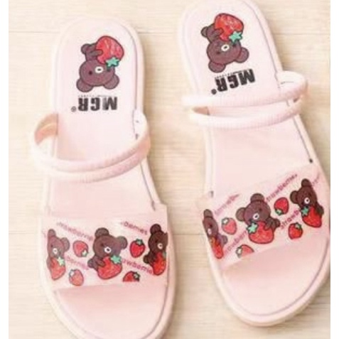 [NEW] Sandal Selop Jelly Wanita Transparan Bear Beruang Strawberry Empuk Cantik Imut Lucu MGR Mokaya Balance (1205)/ Size 36-40