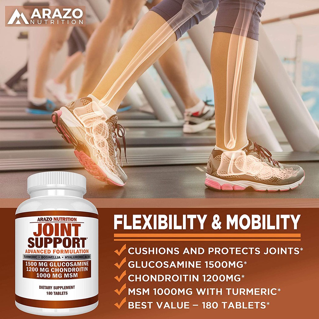 Arazo Nutrition for Joint Support with Glucosamine Chondroitin Turmeric MSM - 180 Tabs