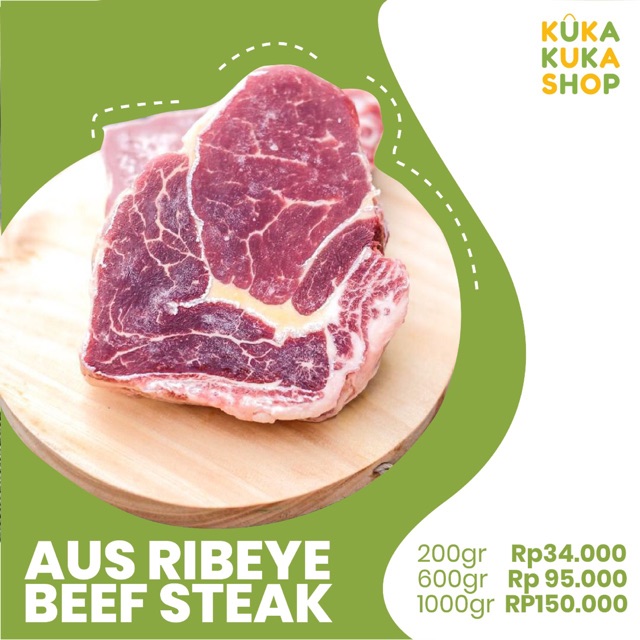 Daging Sapi Beef Steak AUST Ribeye / Cuberoll Grade A 600gr - 3 pcs