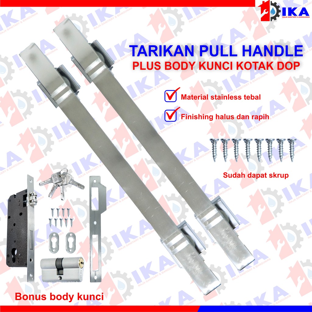 SATU SET TARIKAN PINTU UTAMA / HANDLE 45 CM ( KOTAK DOFF NATURAL STAINLESS) ANTI KARAT + BODY KUNCI