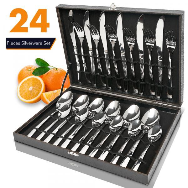 Set Perlengkapan Makan Sendok Garpu Pisau Western 24PCS - JA24 - Silver--Elegant