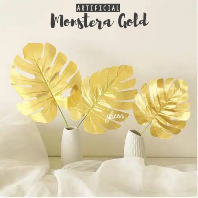 Artificial Monstera Gold / daun monstera gold