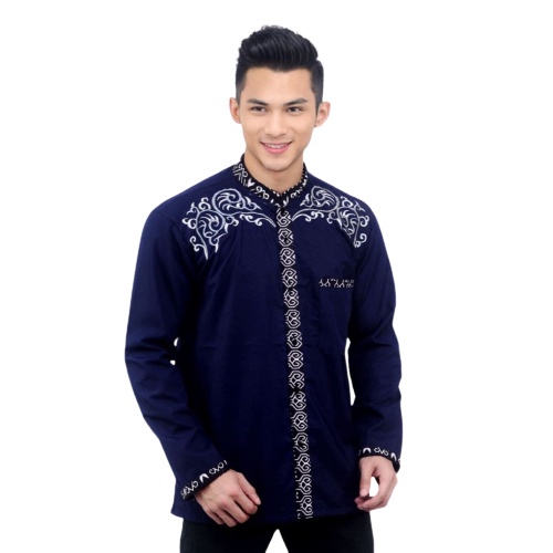 BAJU KOKO PRIA DEWASA KOMBINASI BORDIR BATIK FASHION LENGAN PENDEK TERBARU ALKHALIS