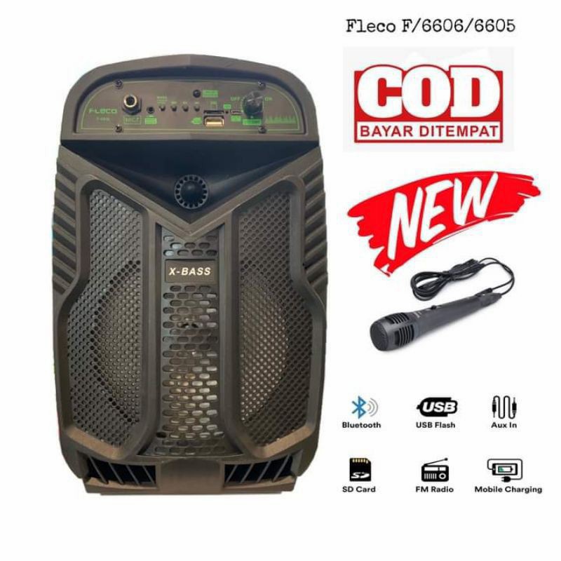 COD✅ SPEAKER BLUETOOTH FLECO 6'5 INCH F-6806 LED PLUS MIC+REMOT TERBARU