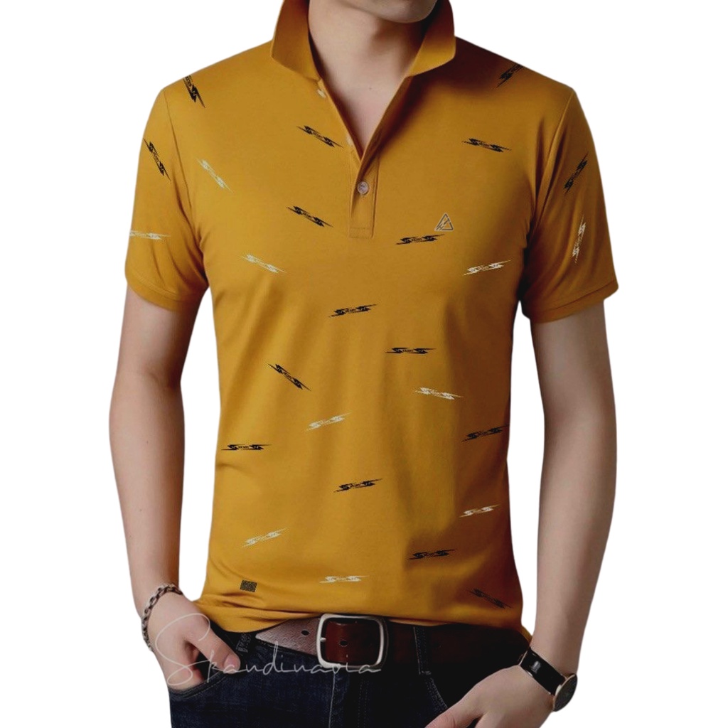 Skdnv Polo Shirt Pola Warna Premium Kaos kerah Polo Pria Lengan Pendek motif Garis garis Salur Mustard series