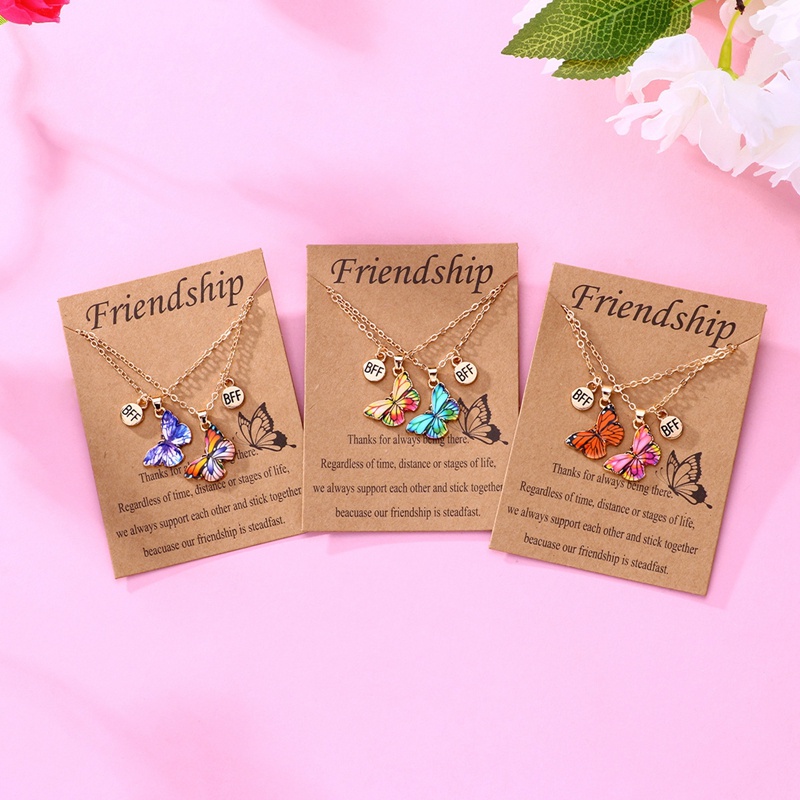 2pcs / Set Kalung Liontin Butterfly Gaya Korea Untuk Wanita