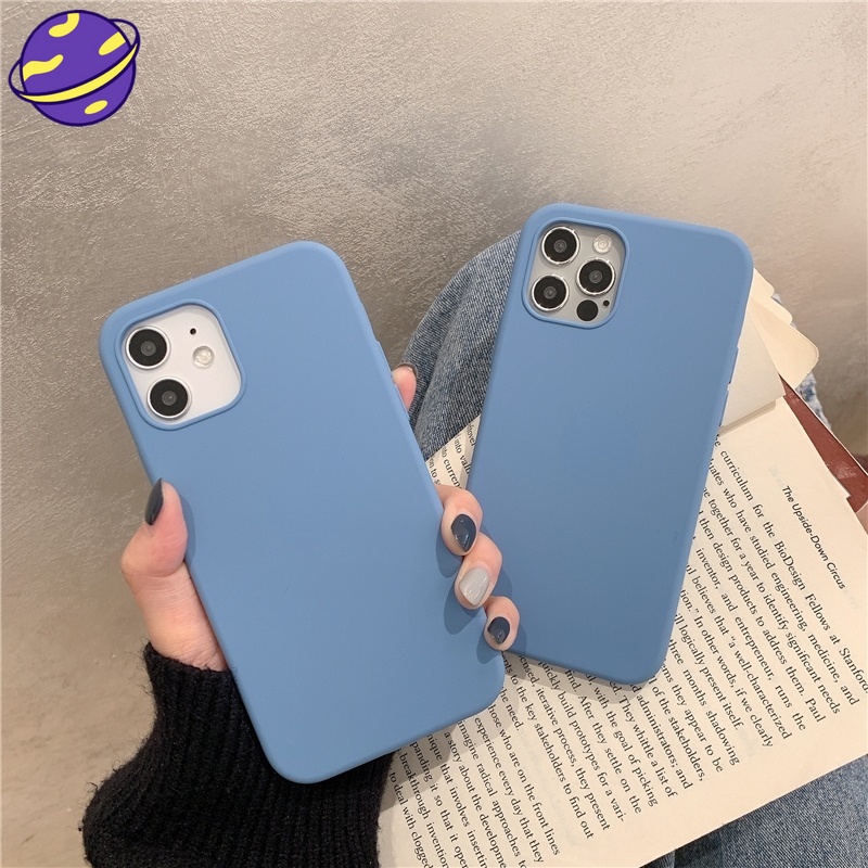 Azure Soft Case Silikon Warna Biru Untuk iPhone 11 12 13 14 Pro Max X XR XS Max 6 6S 7 8 Plus