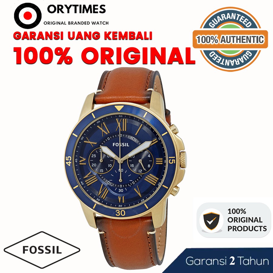 Fossil FS5268 - Jam Tangan Pria Fossil Original FS 5268 Grant Chronograph Blue Dial