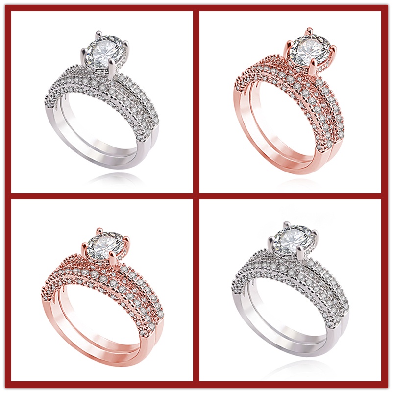 Set Cincin 925 Silver Moissanite Rose Gold Untuk Pertunangan