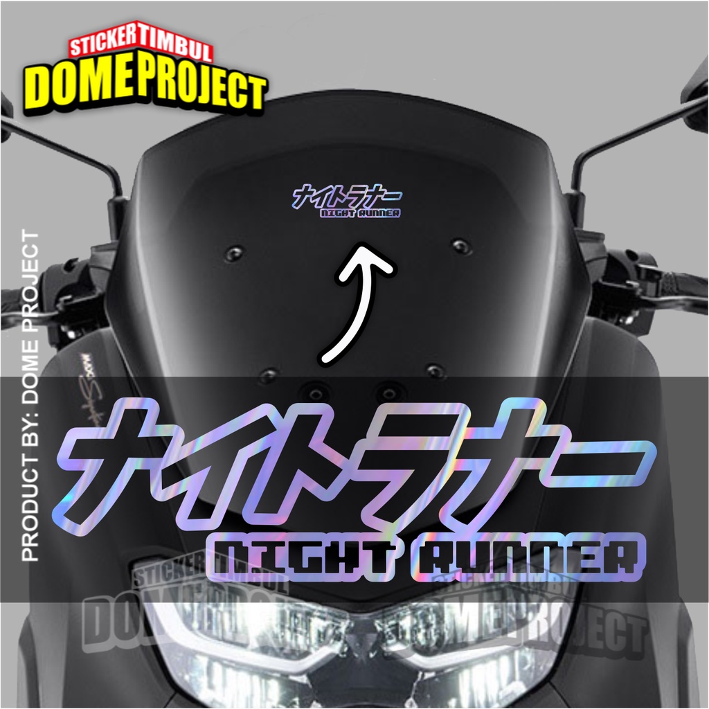 STIKER CUTTING DECAL MOTOR KACA MOBIL HURUF JEPANG NIGHT RUNNER STICKER AESTHETIC KEREN