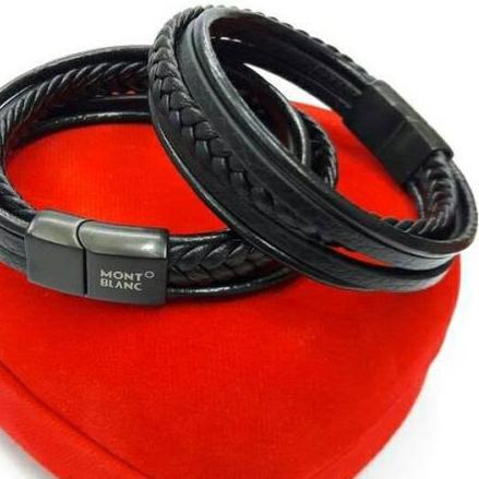 ♪ GELANG BRACELET AKSESORIS PRIA COWOK WANITA CEWEK MONTBLANC HITAM LEATHER KULIT SUPER PREMIUM ❊
