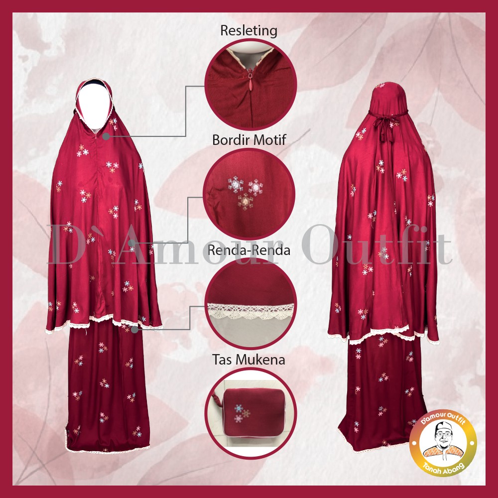 Mukena Travel, Mukena Travelling, Mukena Travelling Dewasa Rayon Premium Jumbo Leika 2 in 1 Bordir