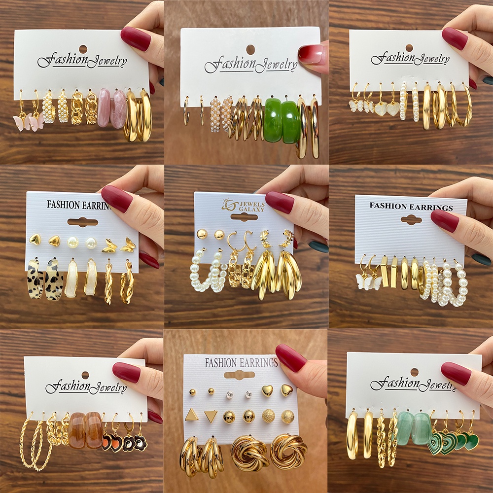 YEEZII Set Anting Stud Hias Liontin Kupu-Kupu Ular Mutiara Bahan Resin Warna Emas Perak Gaya Untuk Wanita