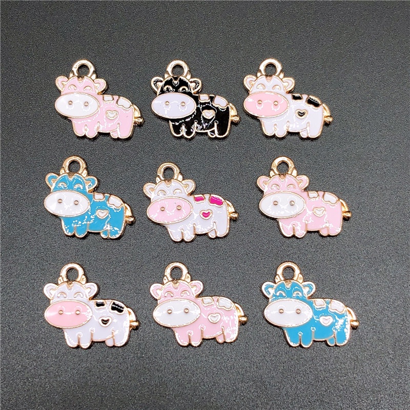 4pcs Liontin Enamel Bentuk Sapi Bahan Alloy Untuk Membuat Perhiasan