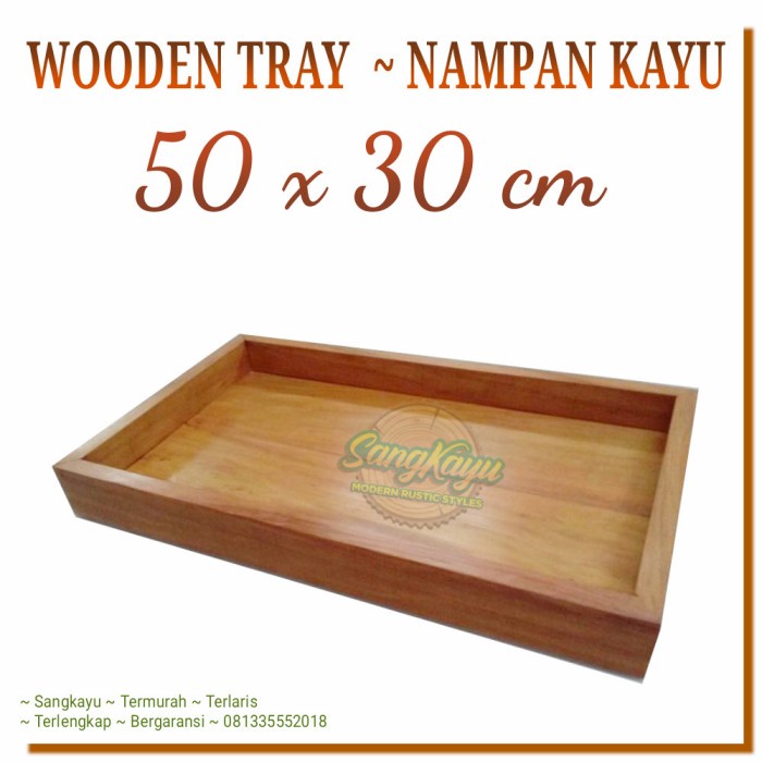 Nampan kayu 50x30cm full kayu wooden tray nampan saji kayu baki kayu - KAYU MAHONI, TINGGI 2 CM