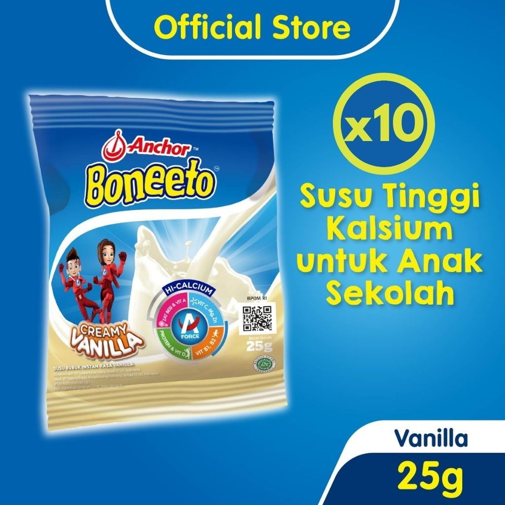 

Boneeto Susu Bubuk Anak Sekolah Creamy Vanilla 10 x 25g - Nutrisi Pertumbuhan Anak untuk Daya Pikir dan Tubuh Aktif