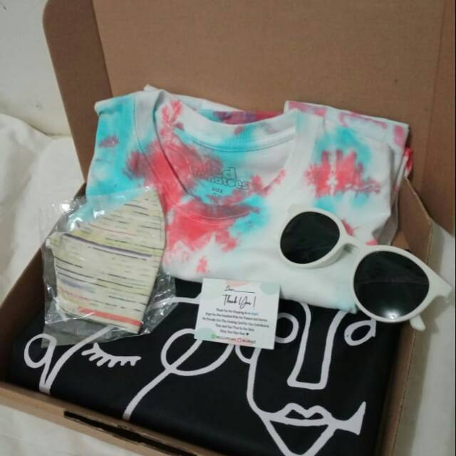 Baju tiedye t-shirt oversize free masker/totebag/kacamata
