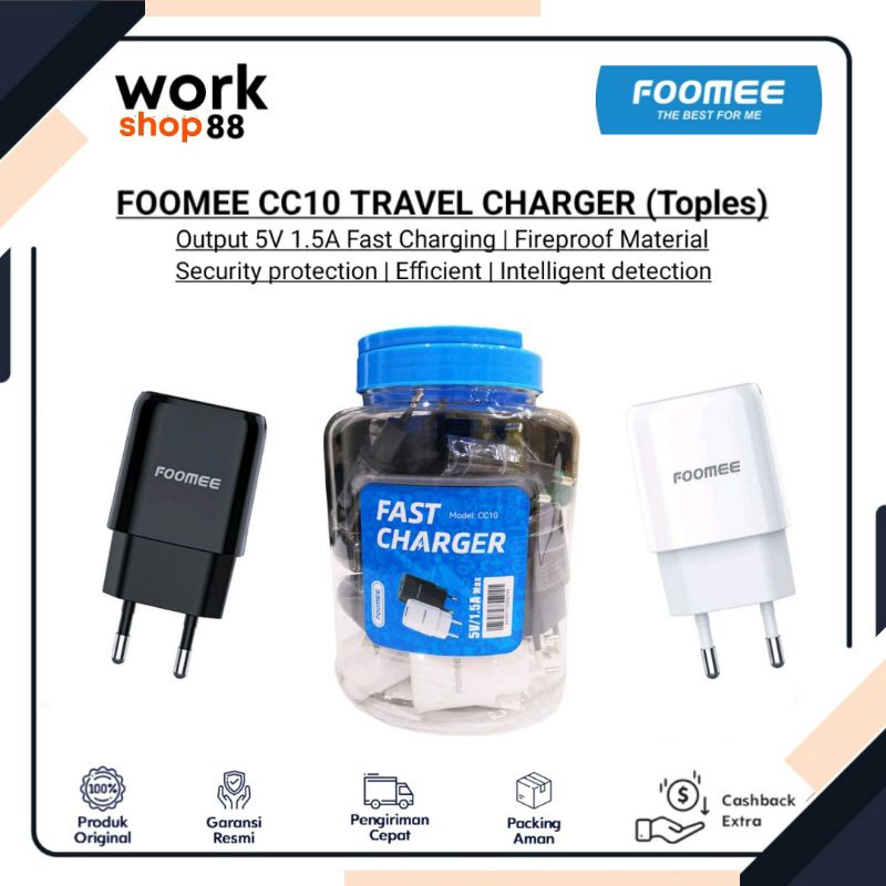 Paket Reseller Terbaru FOOMEE CC10 Charger Fast Charging ( 1 Toples isi 15pcs ) - New Original Garan