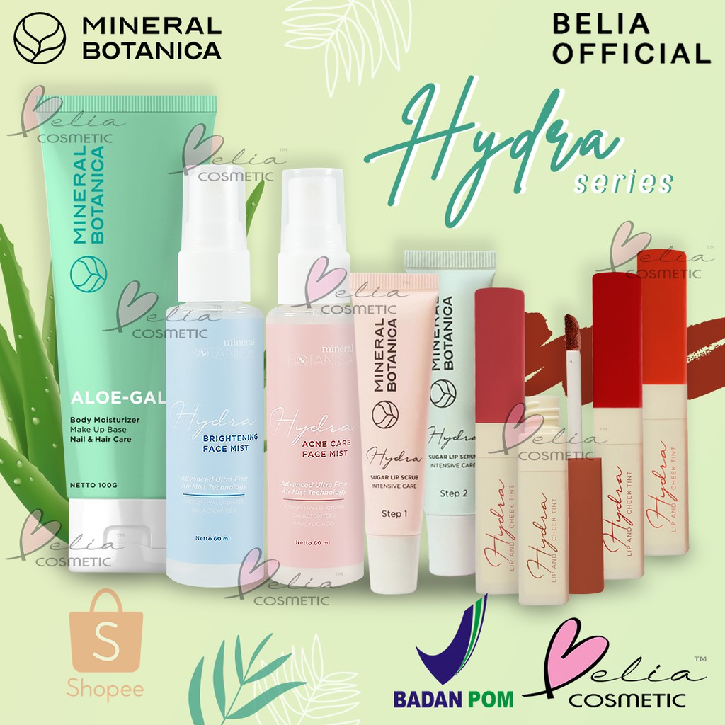 ❤ BELIA ❤ MINERAL BOTANICA Hydra Series | Lip &amp; Cheek Tint | Lip Scrub Serum | Face Mist | Aloe-Gal