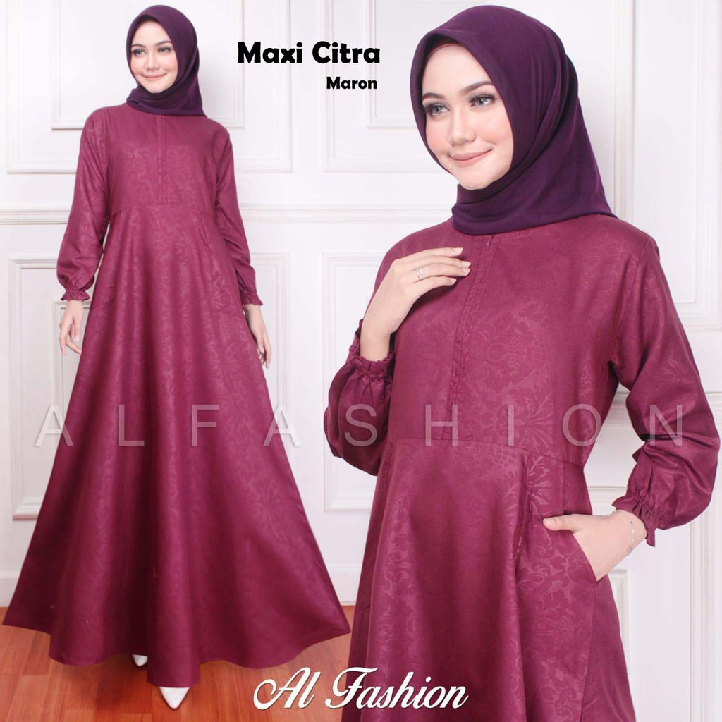 ABA agen baju HOMEDRESS muslim GAMIS wanita POLOS CITRA EMBOS ( DAPAT GAMIS AJA )-CITRA MARON