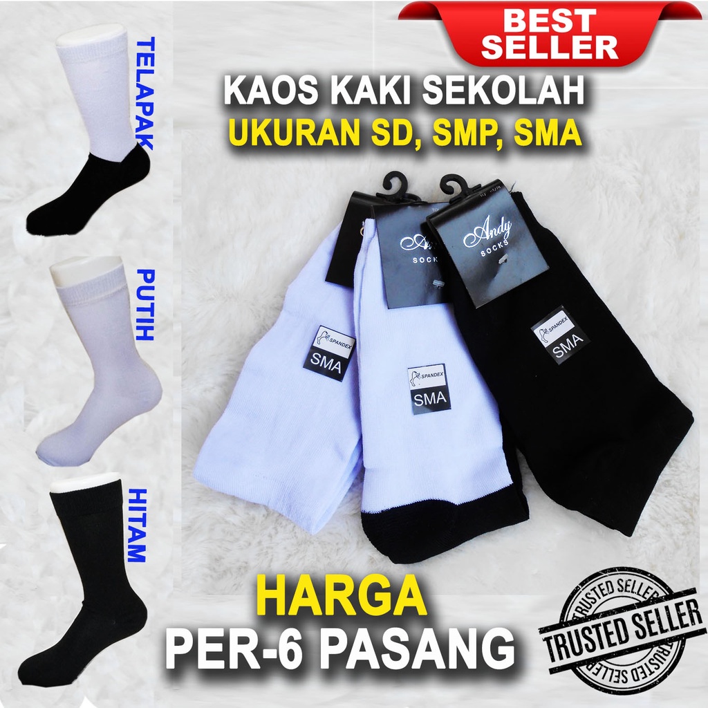 Kaos Kaki Sekolah Anak SD, SMP, SMA  Harga Per 6 Pasang