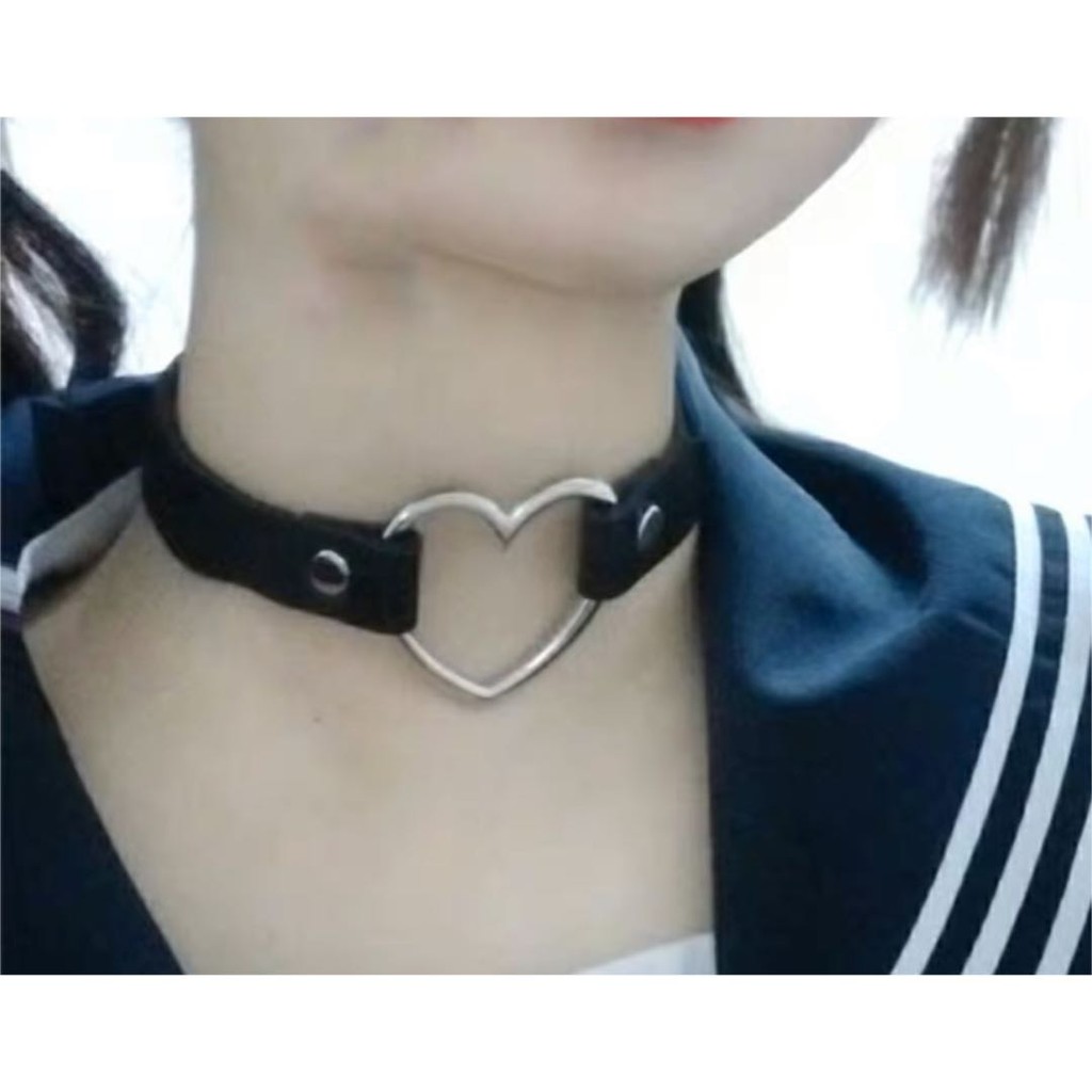 CH-02 kalung choker love heart hati kulit belt gesper pu leather chocker jepang korea punk