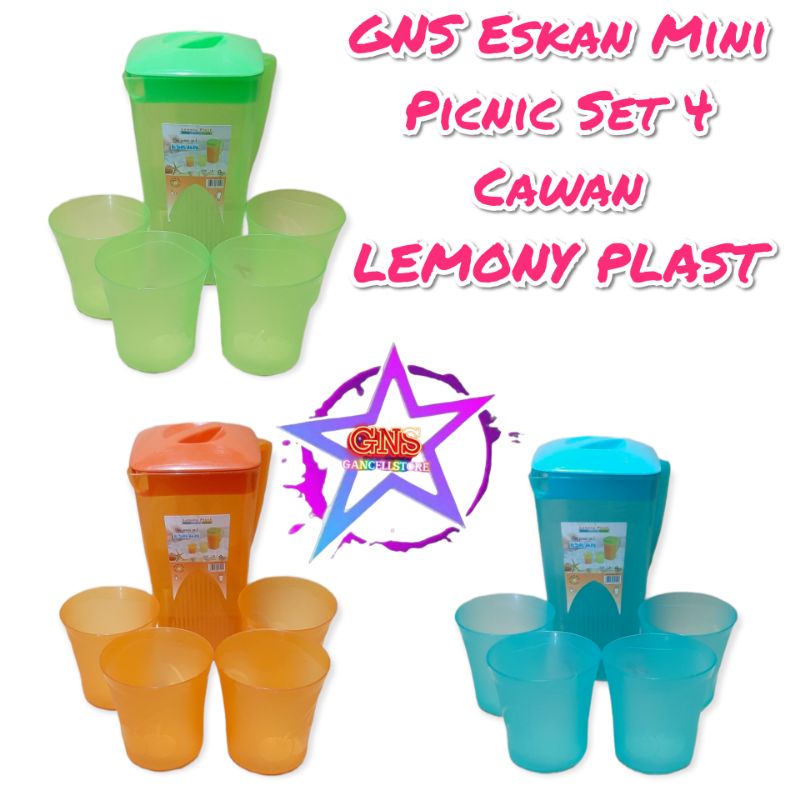 GNS Eskan Mini Picnic Set Lemony Plast 3503 / Teko Set 4 Cawan Lemony Plast